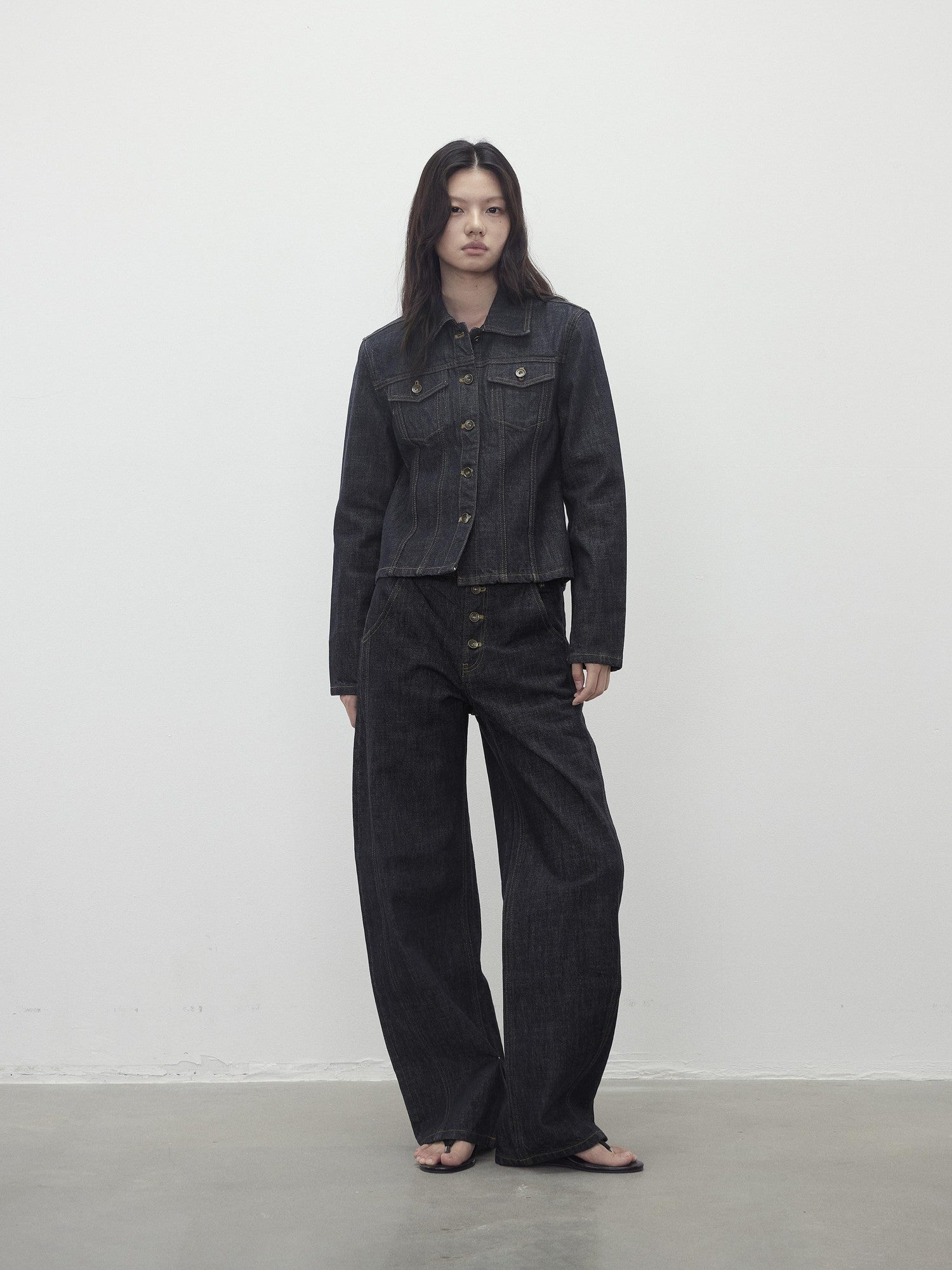 AFTADAWN Raw Indigo Deconstructed Contrast Stitch Women&
