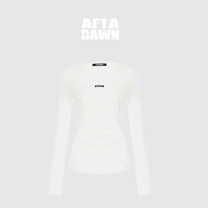 AFTADAWN_Rayon_Wool_Logo_Embroidered_Waist_Gathered_Long_Sleeve_Tee_MISSTT