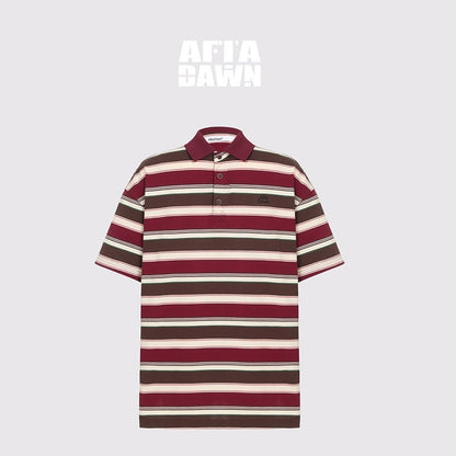 AFTADAWN_Red_Brown_Striped_Logo_Polo_Buttoned_Women&