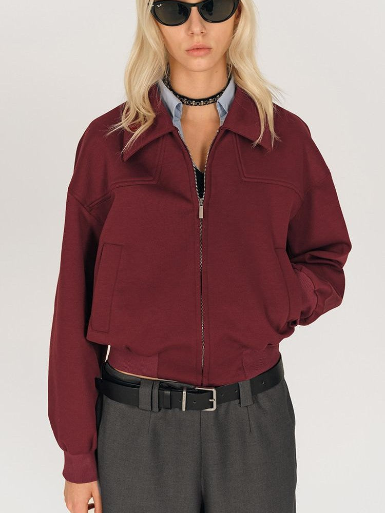 AFTADAWN Red Lapel Zip Pocket Loose Fit Women&