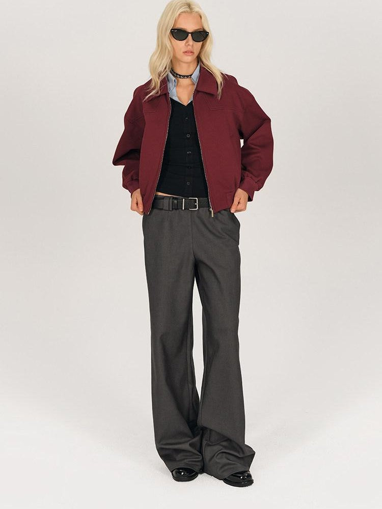 AFTADAWN Red Lapel Zip Pocket Loose Fit Women&