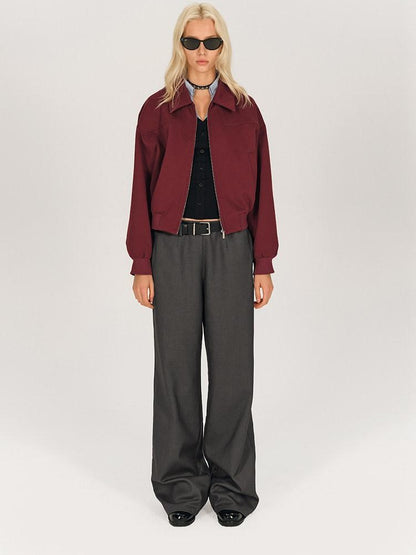 AFTADAWN Red Lapel Zip Pocket Loose Fit Women&