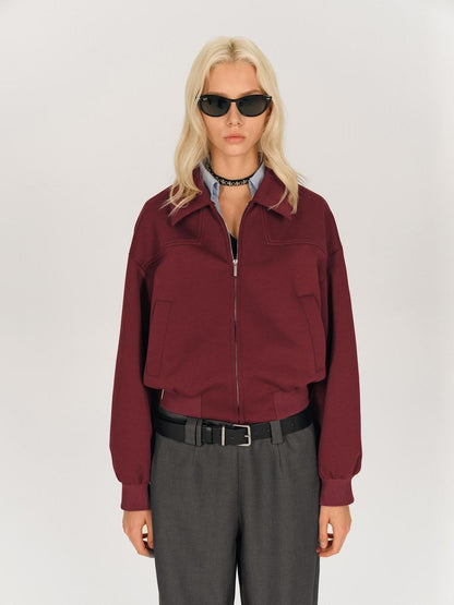 AFTADAWN Red Lapel Zip Pocket Loose Fit Women&
