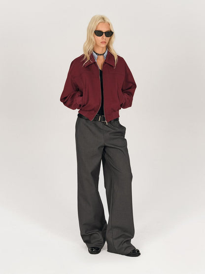 AFTADAWN Red Lapel Zip Pocket Loose Fit Women&