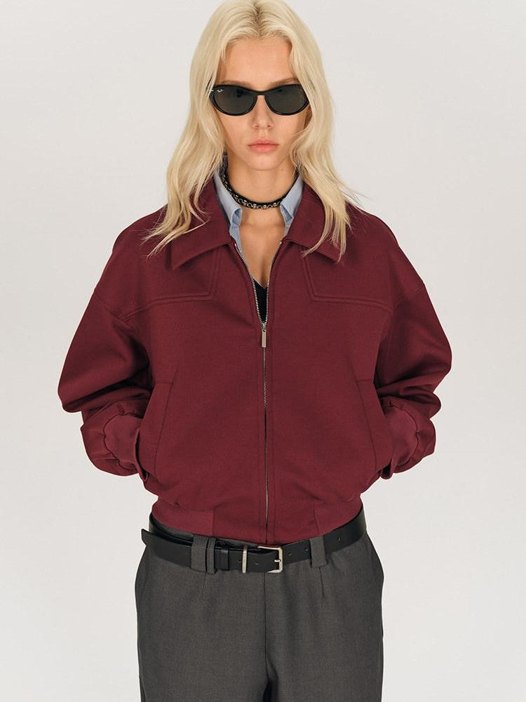 AFTADAWN Red Lapel Zip Pocket Loose Fit Women&