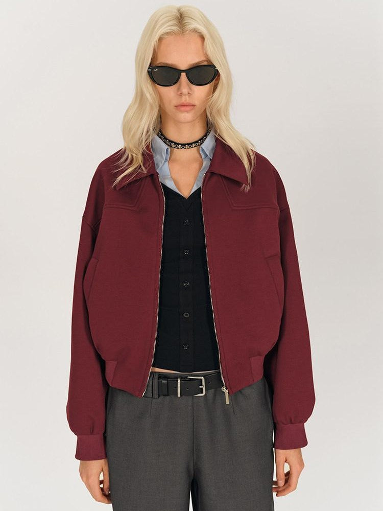 AFTADAWN Red Lapel Zip Pocket Loose Fit Women&
