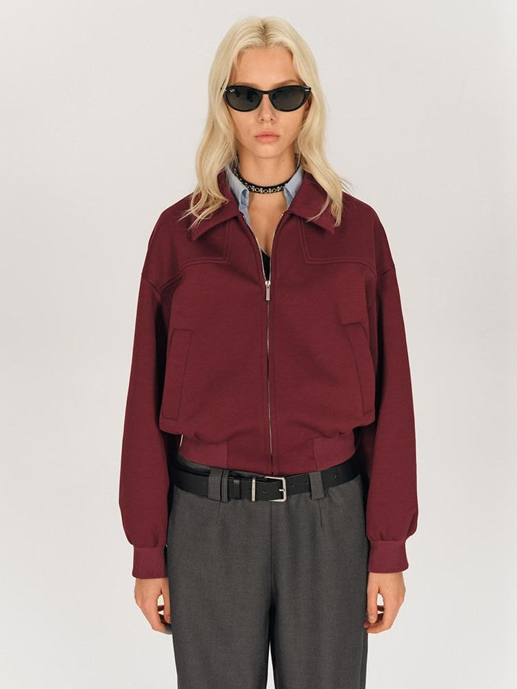 AFTADAWN Red Lapel Zip Pocket Loose Fit Women&