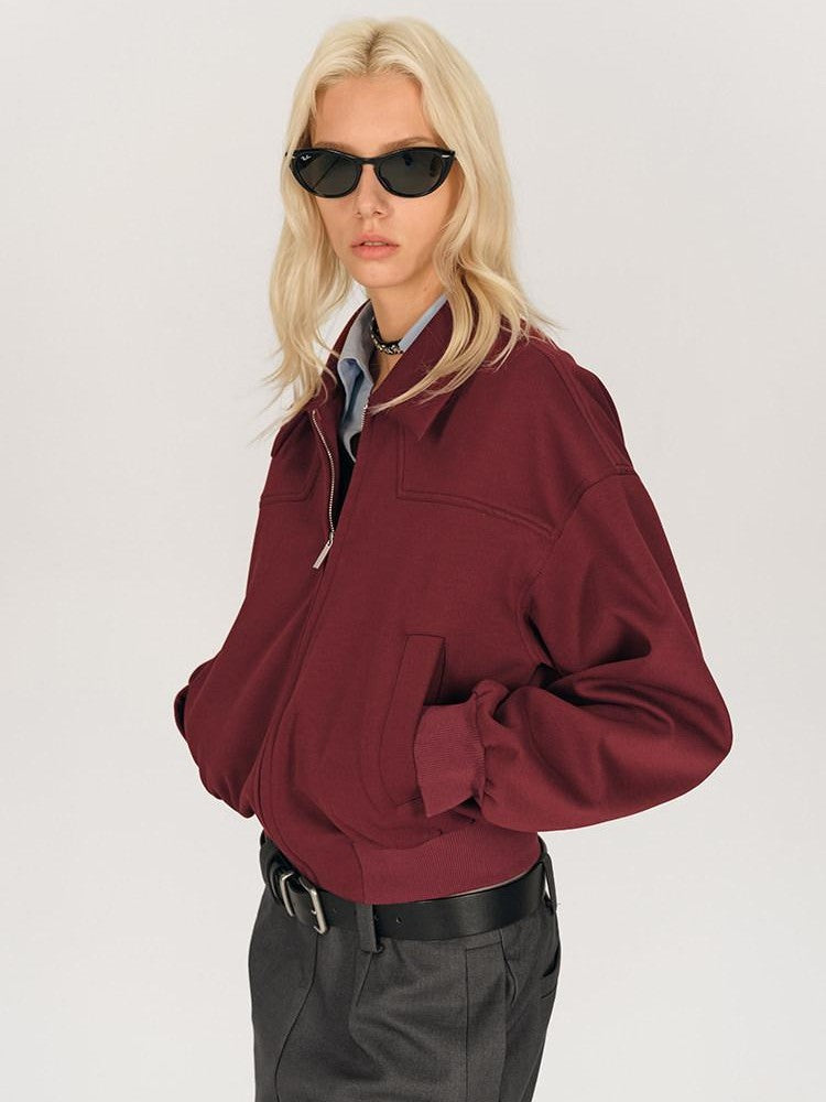 AFTADAWN Red Lapel Zip Pocket Loose Fit Women&