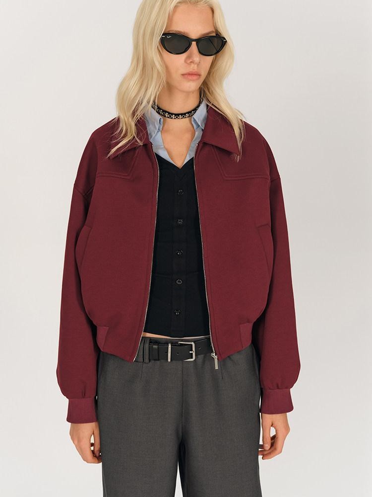 AFTADAWN Red Lapel Zip Pocket Loose Fit Women&