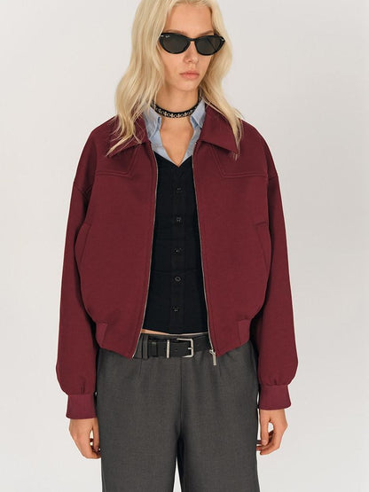 AFTADAWN Red Lapel Zip Pocket Loose Fit Women&