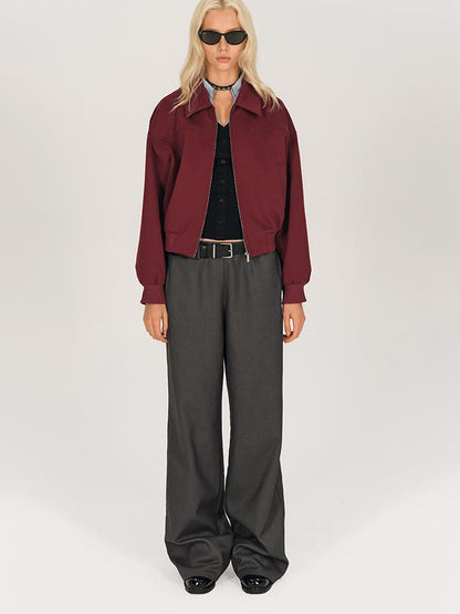 AFTADAWN Red Notch Collar Lyocell Zip Pocket Oversized Jacket