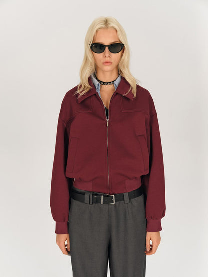 AFTADAWN Red Notch Collar Lyocell Zip Pocket Oversized Jacket