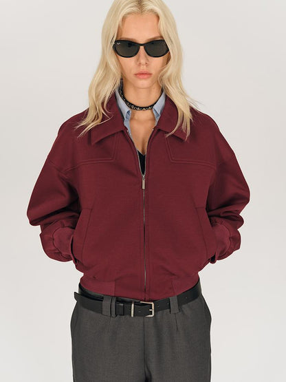 AFTADAWN Red Notch Collar Lyocell Zip Pocket Oversized Jacket