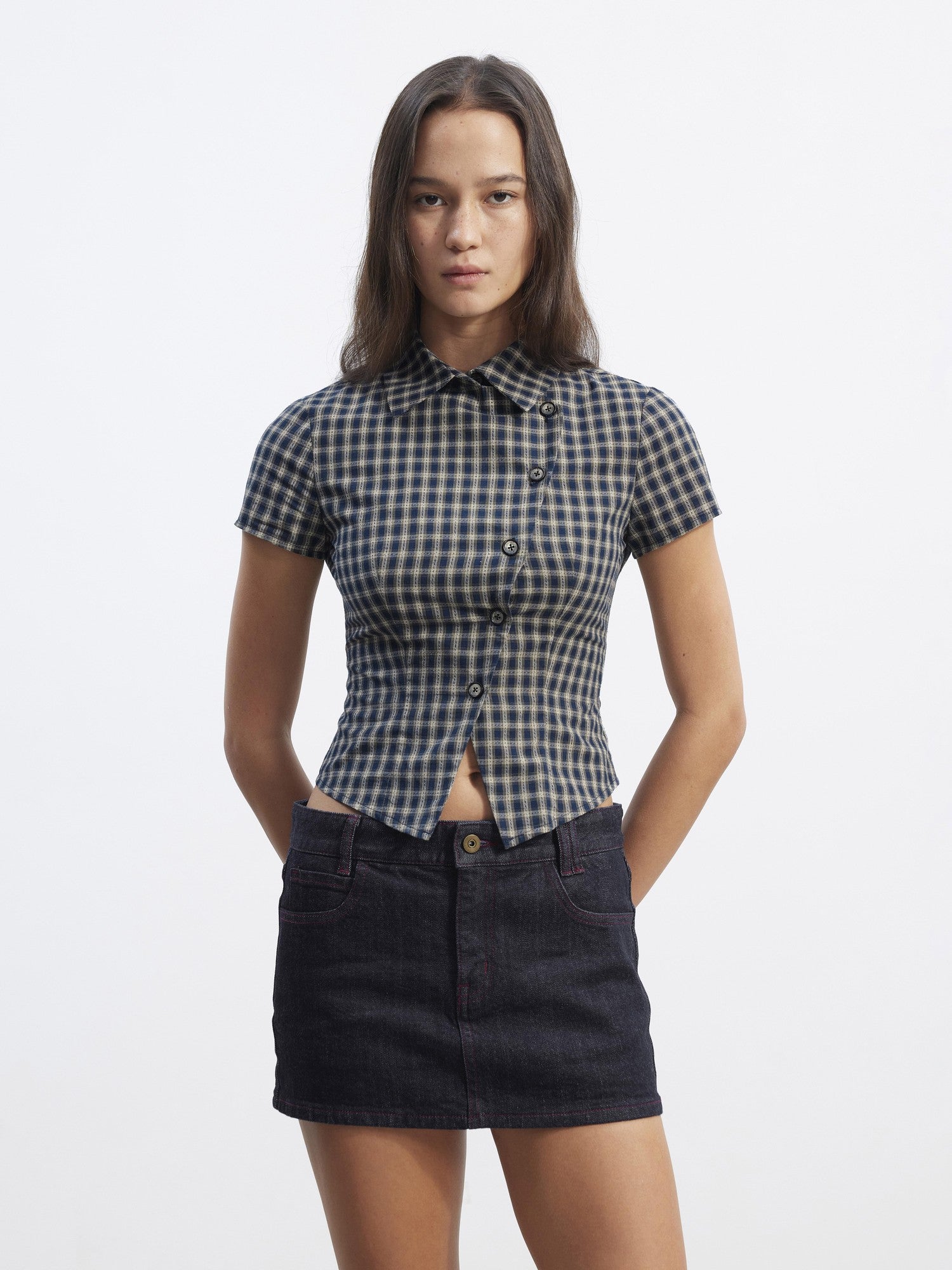 AFTADAWN Red Selvedge Washed Low Waist Hip Hugging Cotton Women&