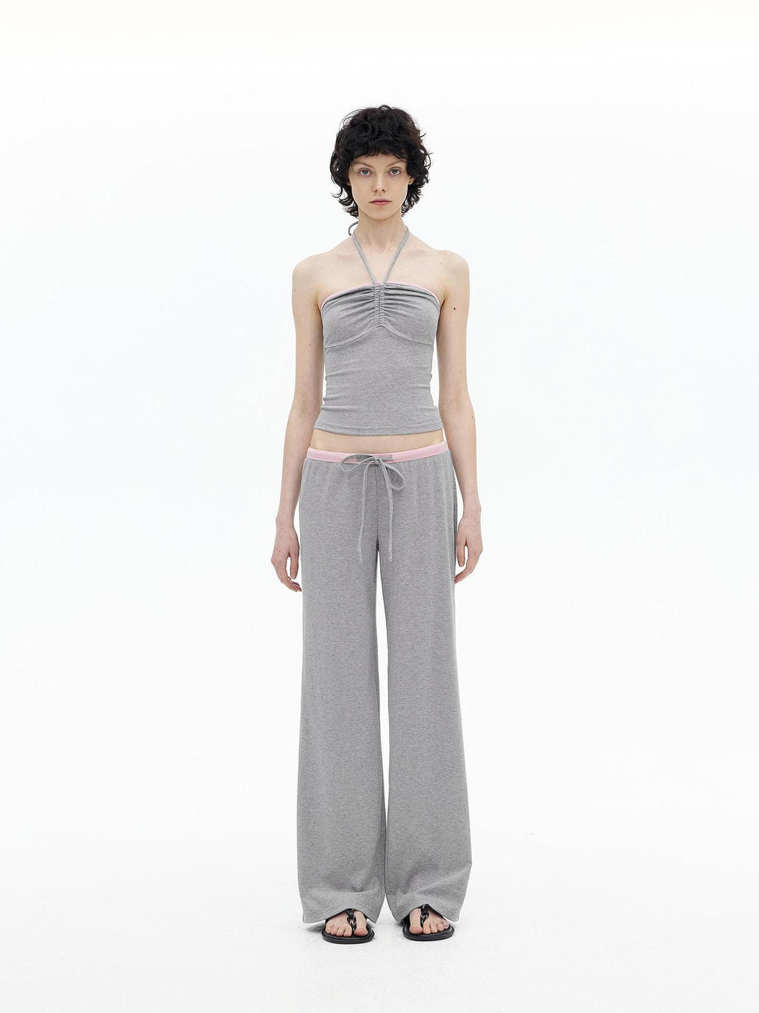 AFTADAWN Regenerated Fiber Color Block Twist Front Halter Top Trousers Set