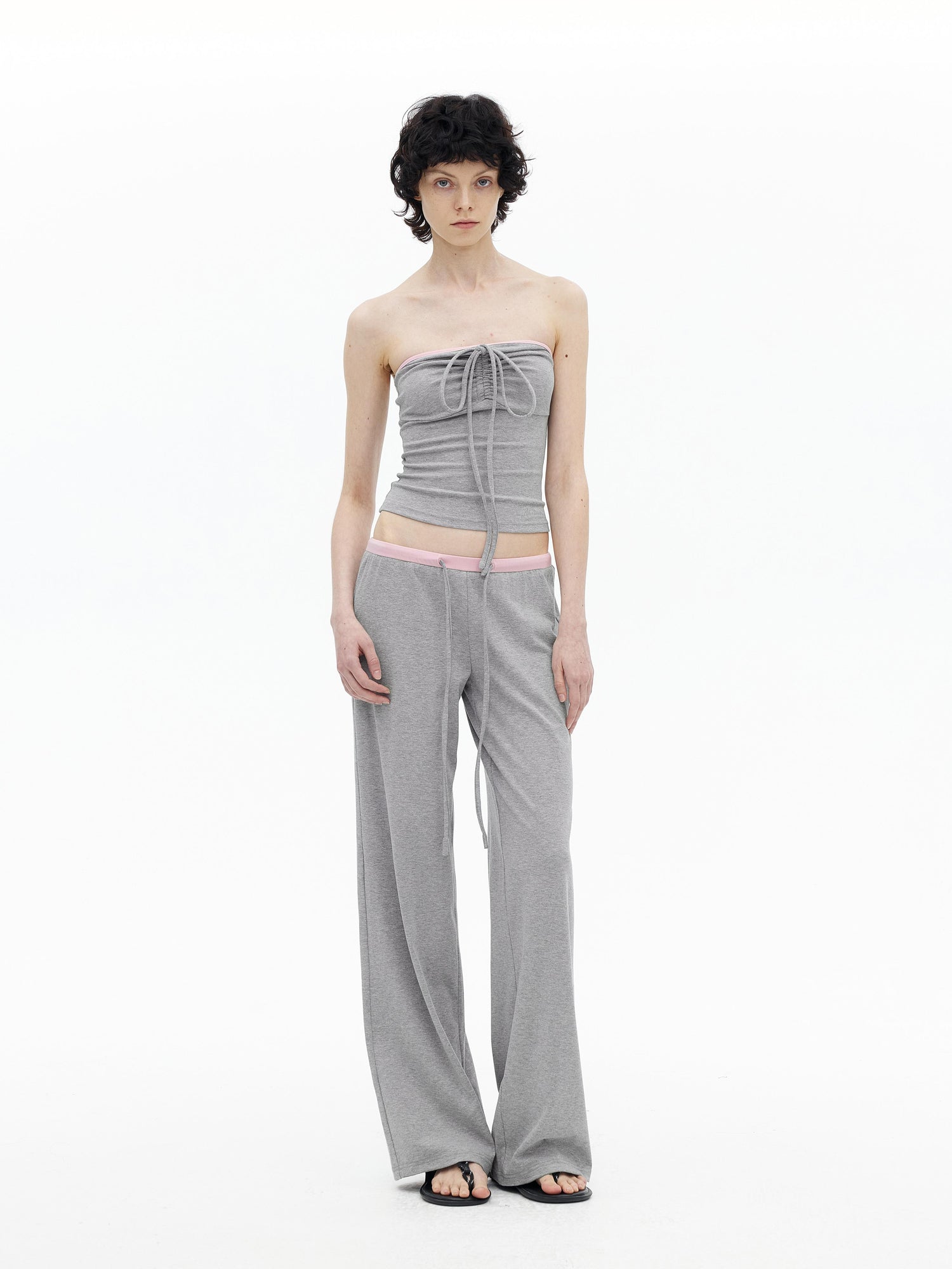 AFTADAWN Regenerated Fiber Color Block Twist Front Halter Top Trousers Set
