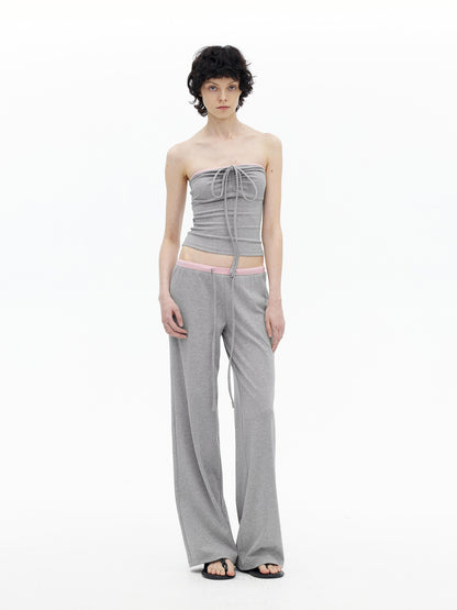 AFTADAWN Regenerated Fiber Color Block Twist Front Halter Top Trousers Set
