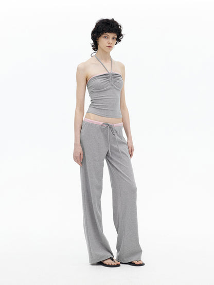 AFTADAWN Regenerated Fiber Color Block Twist Front Halter Top Trousers Set