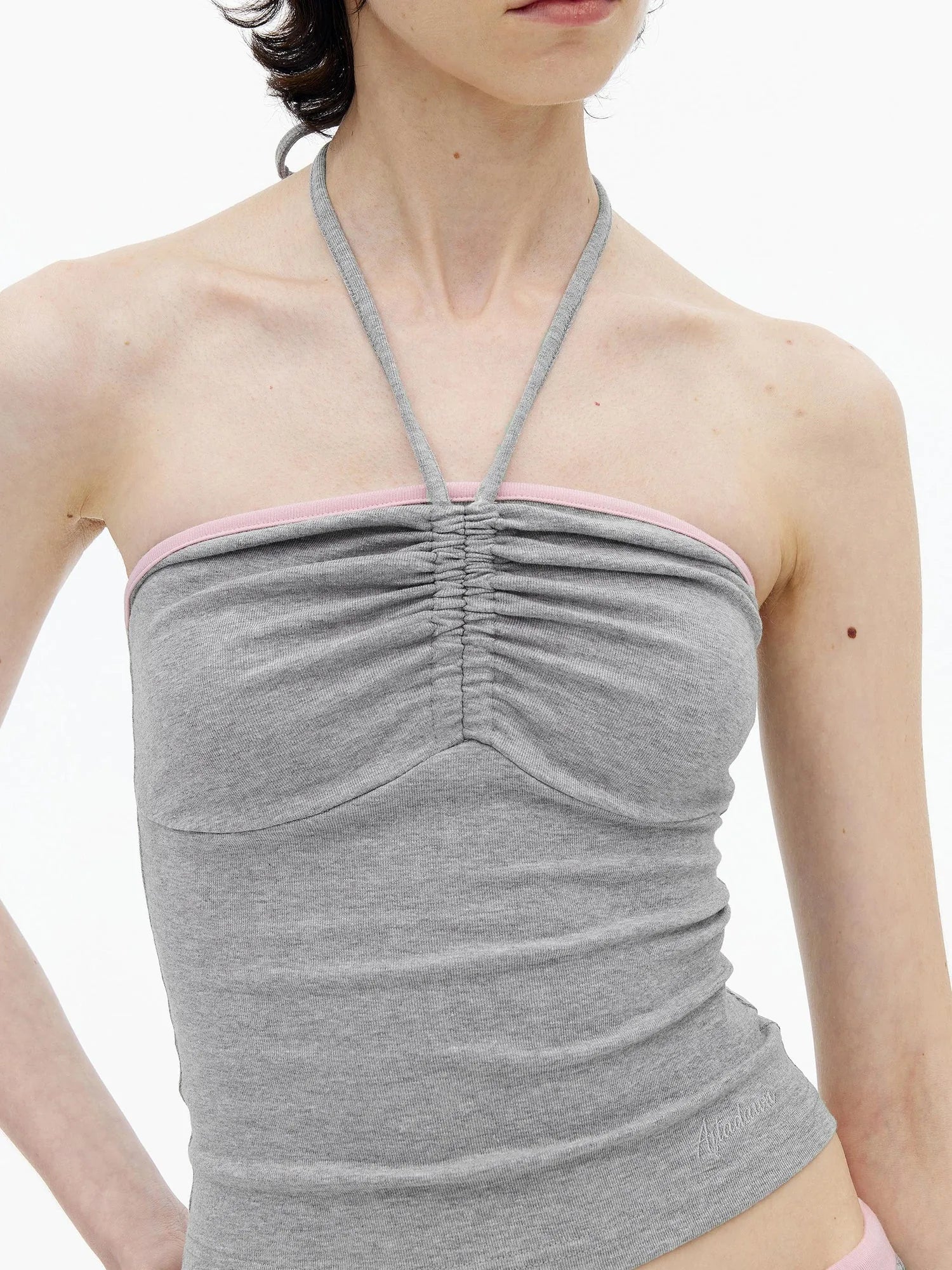 Regenerated Fiber Color Block Twist Front Halter Top Trousers Set