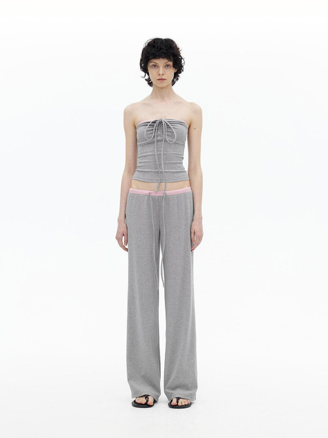 AFTADAWN Regenerated Fiber Color Block Twist Front Halter Top Trousers Set