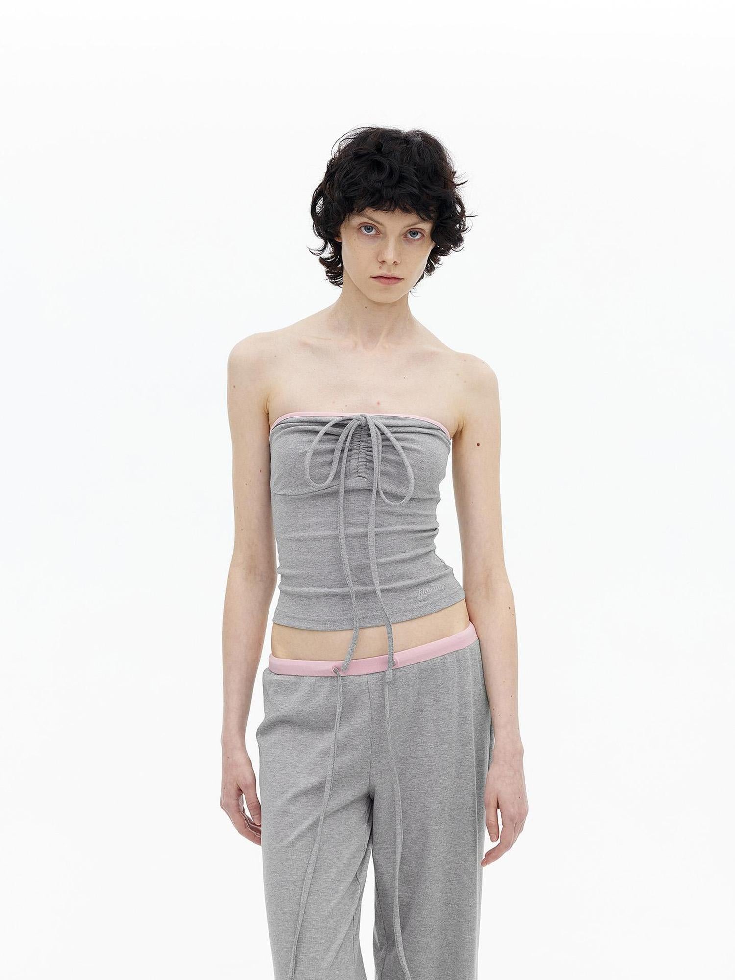 AFTADAWN Regenerated Fiber Color Block Twist Front Halter Top Trousers Set