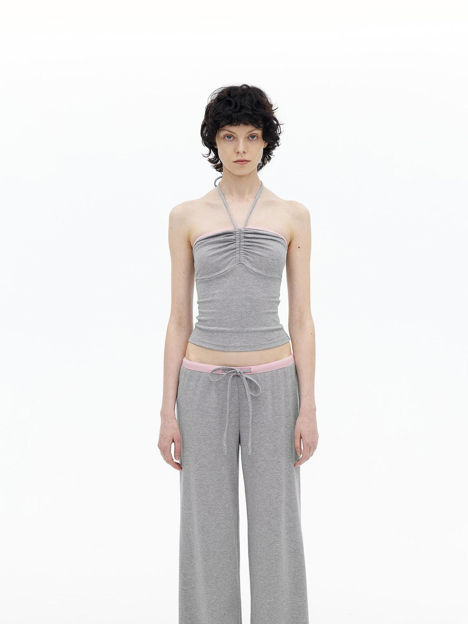 AFTADAWN Regenerated Fiber Color Block Twist Front Halter Top Trousers Set