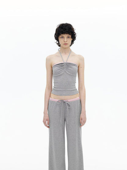 AFTADAWN Regenerated Fiber Color Block Twist Front Halter Top Trousers Set