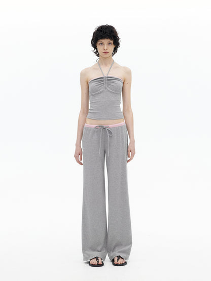 AFTADAWN Regenerated Fiber Color Block Twist Front Halter Top Trousers Set