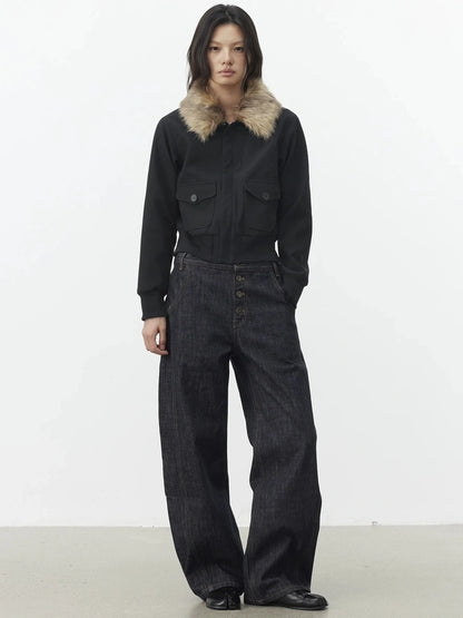 AFTADAWN Reinforced Leopard Print Detachable Fur Collar Jacket Jacket