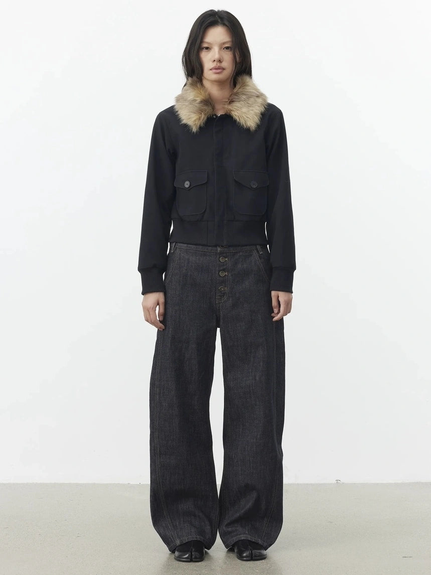 AFTADAWN Reinforced Leopard Print Detachable Fur Collar Jacket Jacket