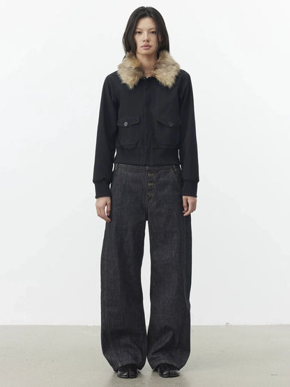 AFTADAWN Reinforced Leopard Print Detachable Fur Collar Jacket Jacket