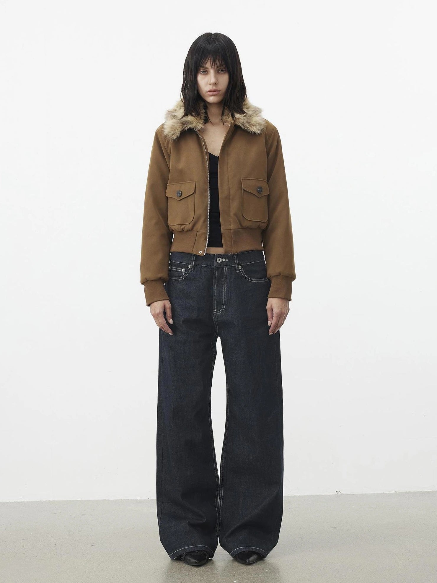 AFTADAWN Reinforced Leopard Print Detachable Fur Collar Jacket Jacket