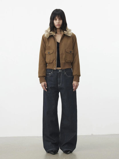 AFTADAWN Reinforced Leopard Print Detachable Fur Collar Jacket Jacket