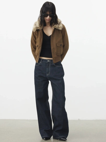 AFTADAWN Reinforced Leopard Print Detachable Fur Collar Jacket Jacket