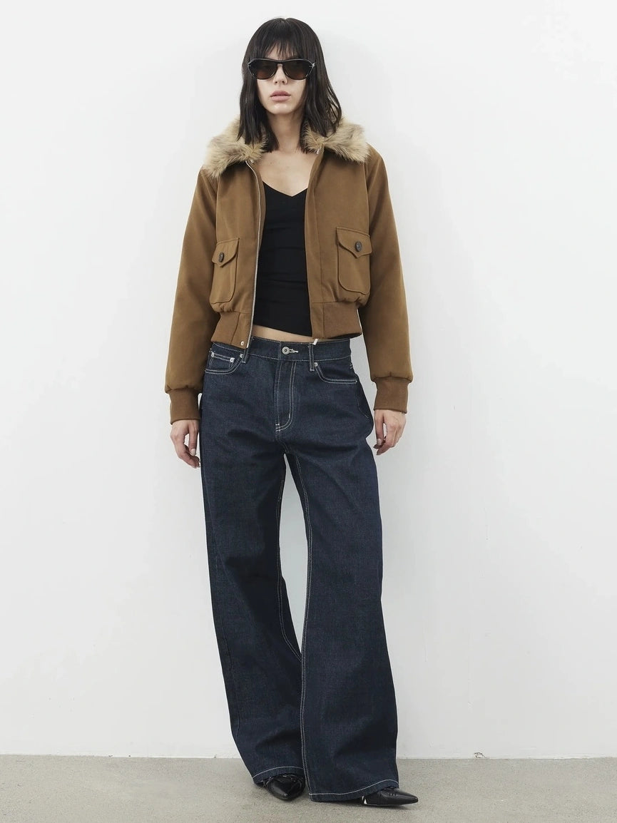 AFTADAWN Reinforced Leopard Print Detachable Fur Collar Jacket Jacket