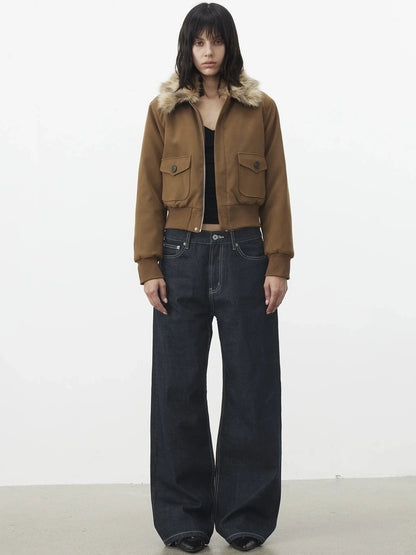 AFTADAWN Reinforced Leopard Print Detachable Fur Collar Jacket Jacket