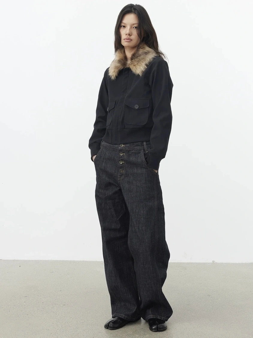 AFTADAWN Reinforced Leopard Print Detachable Fur Collar Jacket Jacket