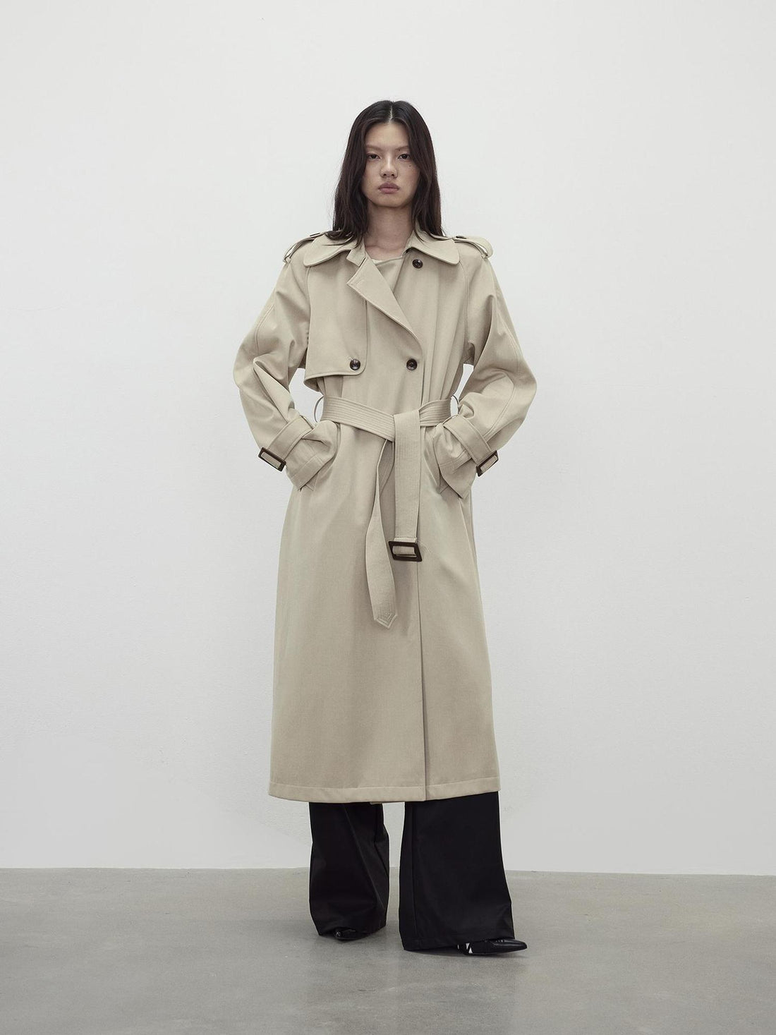 AFTADAWN Relaxed Wool Blend Trench Coat with Belt