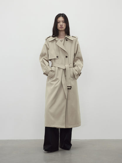 AFTADAWN Relaxed Wool Blend Trench Coat with Belt