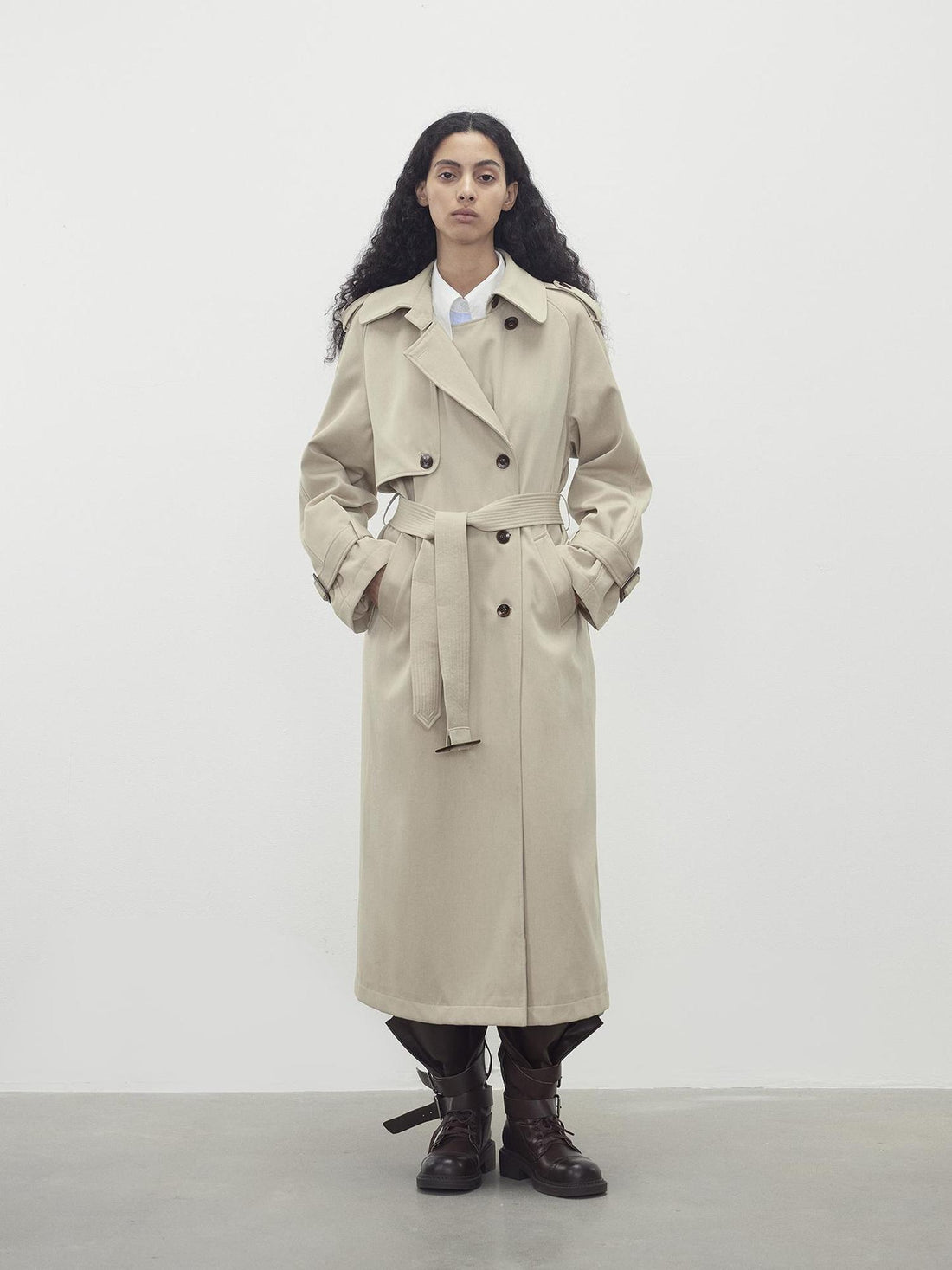 AFTADAWN Relaxed Wool Blend Trench Coat with Belt