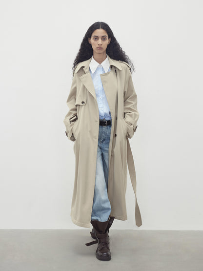 AFTADAWN Relaxed Wool Blend Trench Coat with Belt