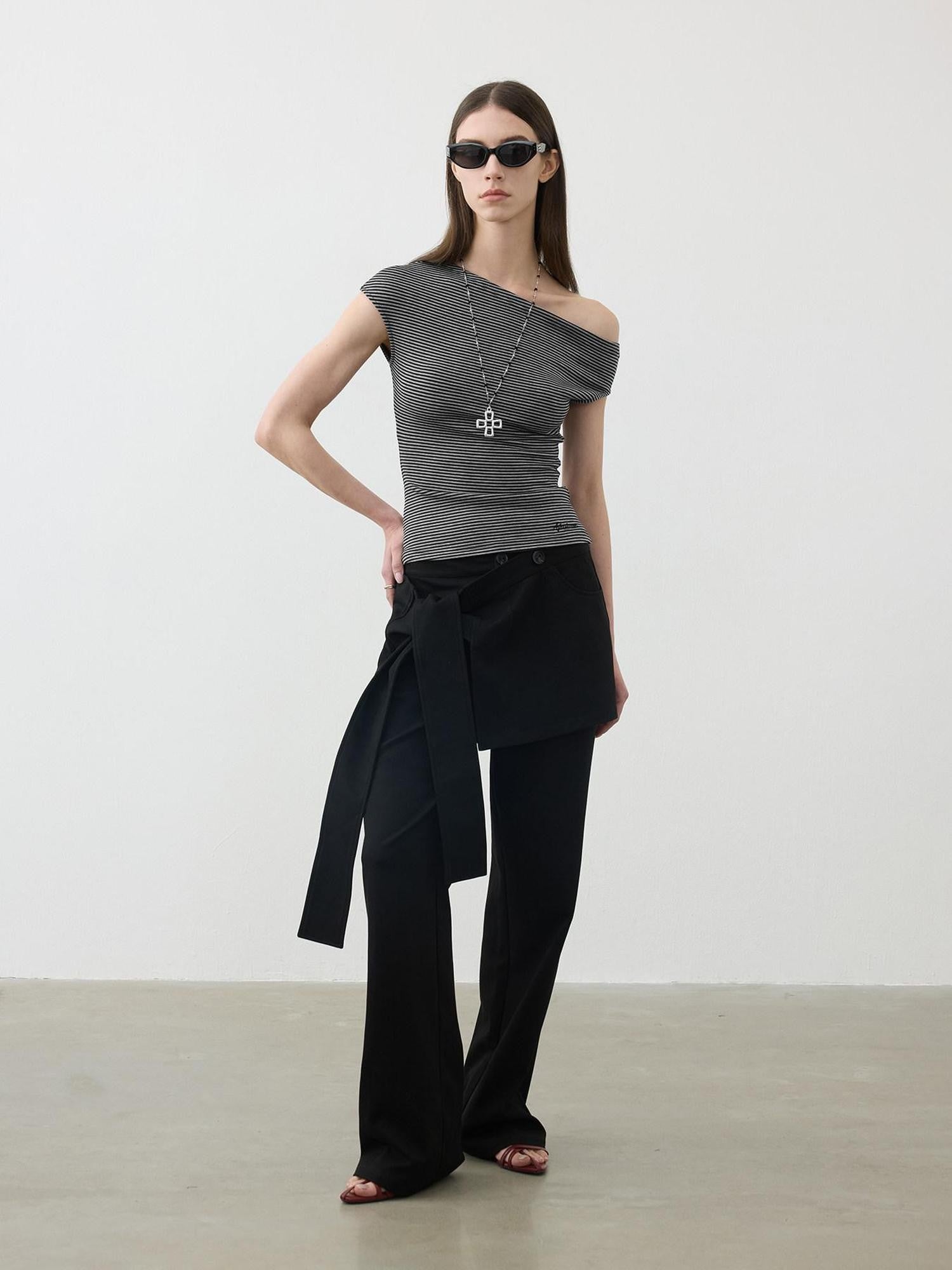 AFTADAWN Removable Skirt Panel Low Waist Straight Women&