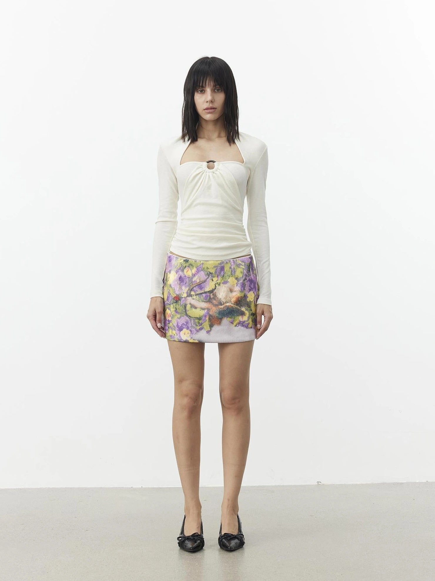 AFTADAWN Retro Angel Oil Painting Sequin A Line Mini Skirt Skirt