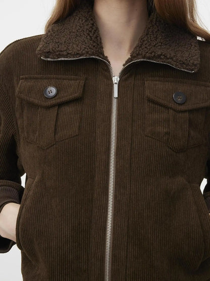 AFTADAWN Retro Collar Shearling Lined Short Jacket Jacket