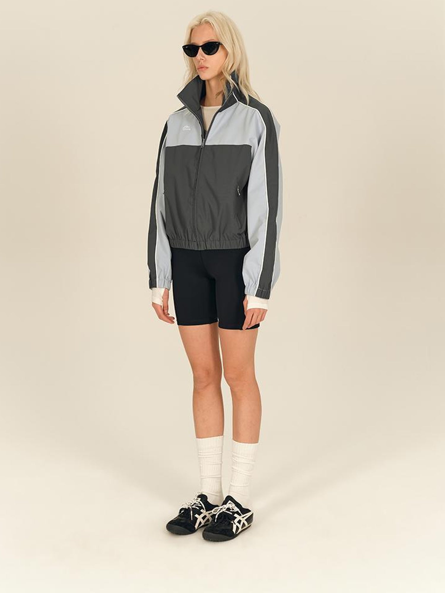 AFTADAWN Retro Color Block Stand Collar Loose Sports Jacket
