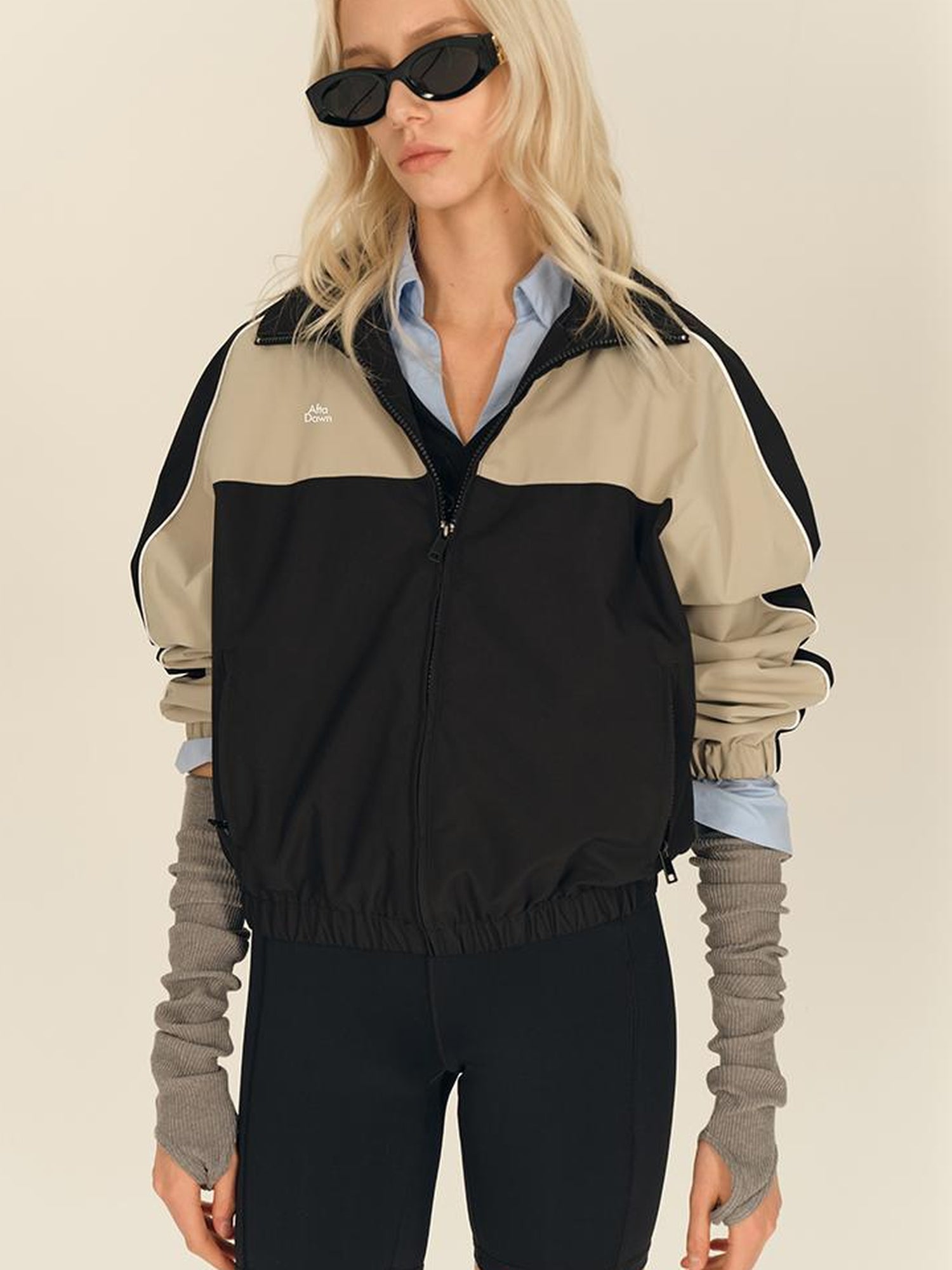 AFTADAWN Retro Color Block Stand Collar Loose Sports Jacket