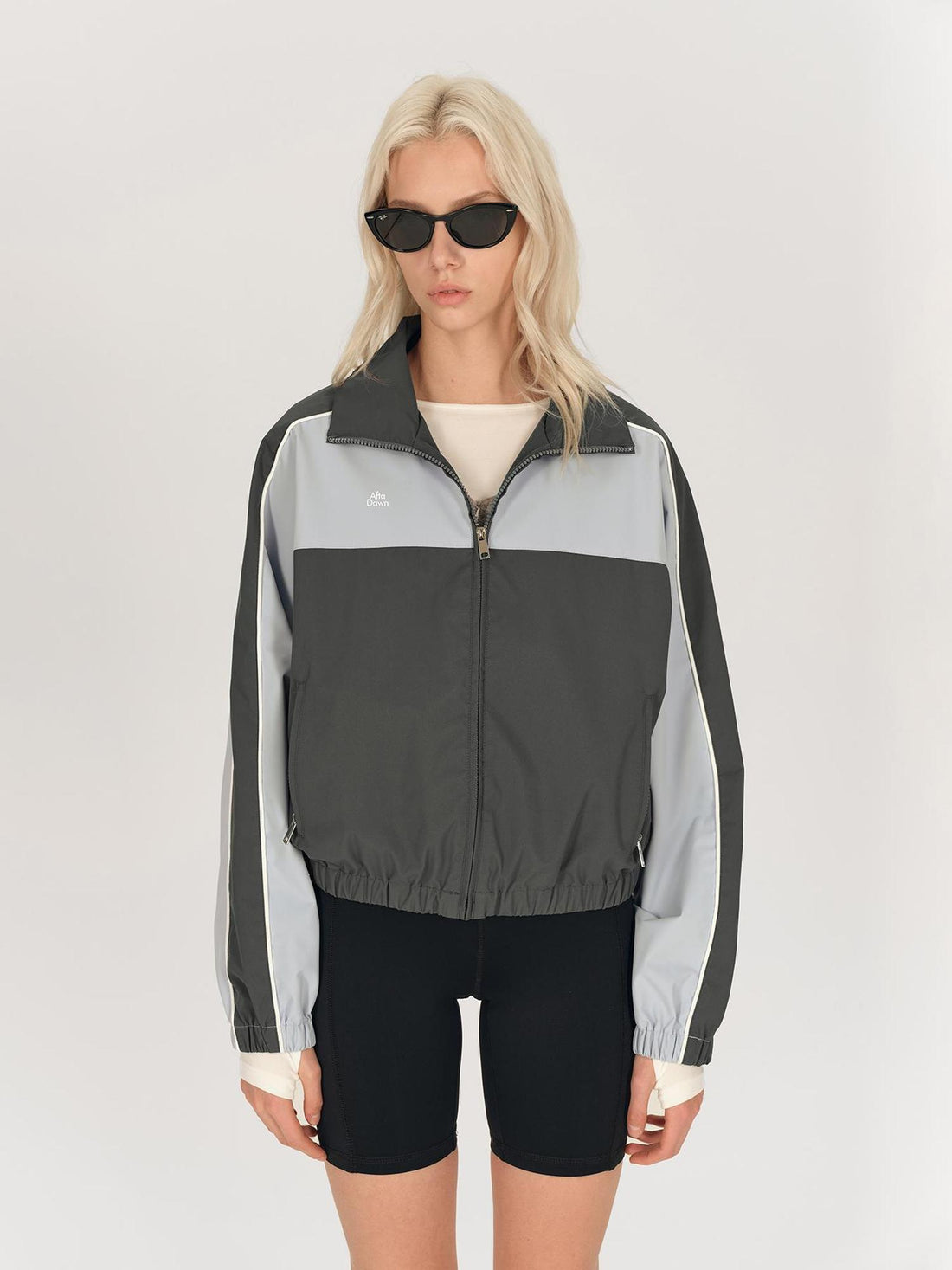 AFTADAWN Retro Color Block Stand Collar Loose Sports Jacket