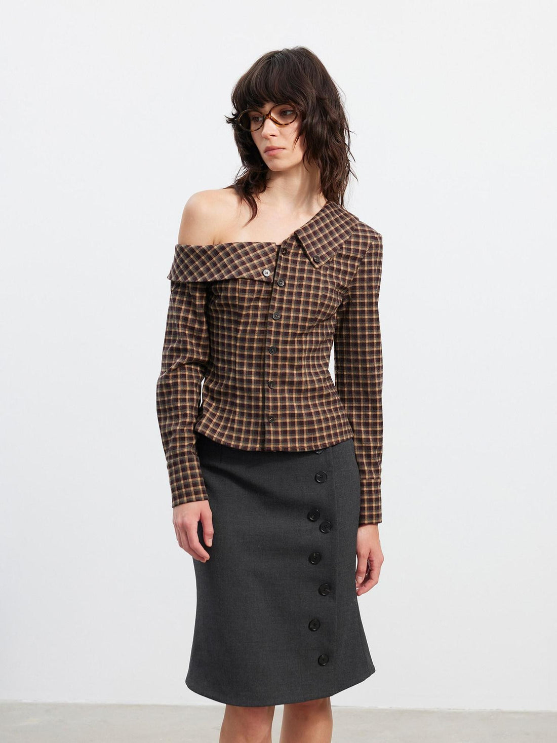 AFTADAWN Retro Plaid Asymmetrical 3d Cut Women&