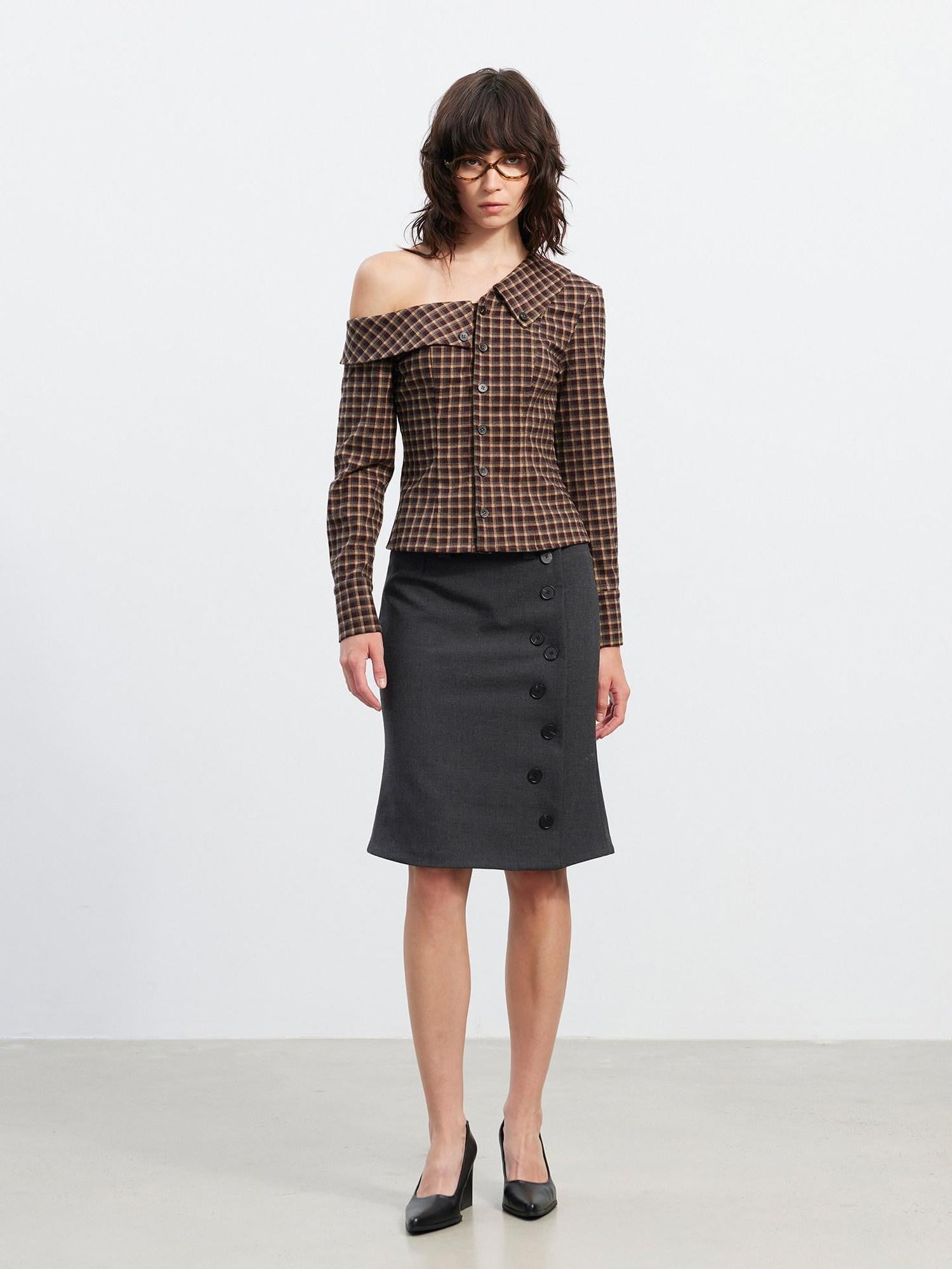 AFTADAWN Retro Plaid Asymmetrical 3d Cut Women&