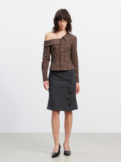 AFTADAWN Retro Plaid Asymmetrical 3d Cut Women&
